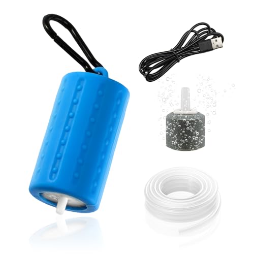 DaToo USB Mini Aquarium Air Pump Ultra Quiet Fish Tank Air Pump with Black Hanging Clasp Portable Aquarium Oxygen Aerator Pump Includes Fish Tank Airline Tubing and Air Stone(1W/2W/3W) - size: 2W