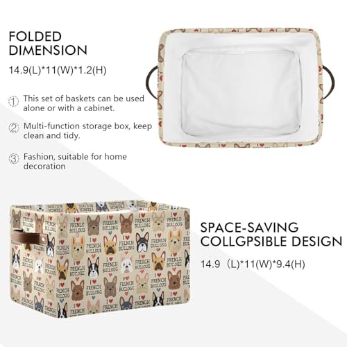 French Bulldog Pattern Rectangle Storage Bin, 15 x 11 x 9.5 in, Collapsible Organizer Storage Basket for Home Décor - color: French Bulldog Pattern, size: 1 PCS