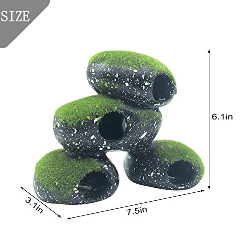 Stone Aquarium Hideaway Decoration Resin Cichlids Rock Decor with Artificial Moss Betta Cave Hideout Shelter Tunnel Fish Tank Ornament for Shrimp,Short Bream and Crayfish(L)