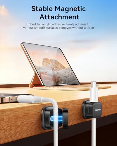 6 Pack Cable Management Cord Organizer,Magnetic Cable Clips-1s Lock,Rocoren Desk Adhesive Cord Cable Clip Wire Holder Keeper for Phone Charger Wire,Nightstand,Car,Office,Desktop Accessory,Black - color: 6-Black