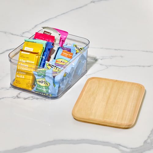 iDesign Recycled Plastic Crisp Storage Bin with Lid, The Rosanna Pansino Collection – 8.51” L x 8.51” W x 4.13” H, Clear Bin with Natural Wood Lid - size: Medium