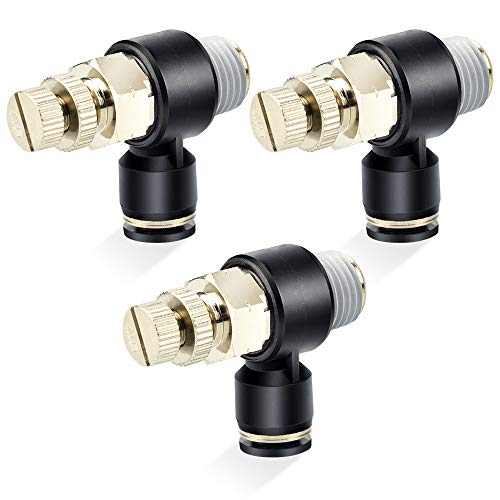 TAILONZ PNEUMATIC 3 Pack SL-1/4-N3 Push to Connect Air Line Fitting Air Flow Control Valve 1/4 Inch od 3/8 Inch Npt Elbow 90 Degree Air Speed Control Valve Fitting - size: 1/4"OD3/8"NPT