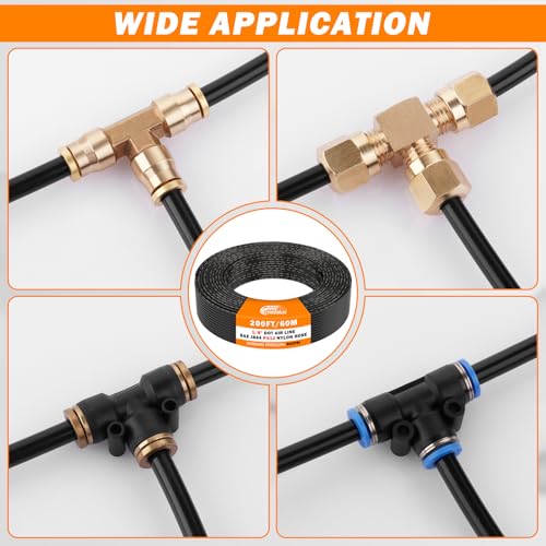 CheeMuii 200 FT 1/8" DOT Air Line Air Hose 61 Meter 1/8 PA12 Nylon Pneumatic Tubing 1/8 Inch OD Pneumatic Air Tubing Pipe Hose Line for Semi Truck Trailer or Industrial Air System - color: Black, size: 1/8"OD-200FT