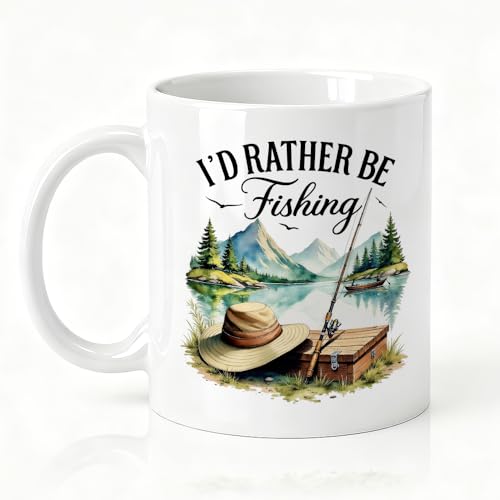 I'd Rather Be Fishing Double-Sided Ceramic Mug, Funny Fisherman Mug for Men Women, Coffee Cup for Fishing Lover, Birthday Retirement Gifts for Grandpa Dad, Fisherman Gifts for Family Friend - color: White23