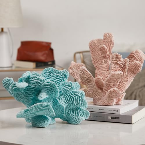 HAUCOZE Coral Decor Ocean Sculpture Statue Modern Home Art Table Centerpiece Gift for Living Room Bookshelf Polyresin 9.4 Inch