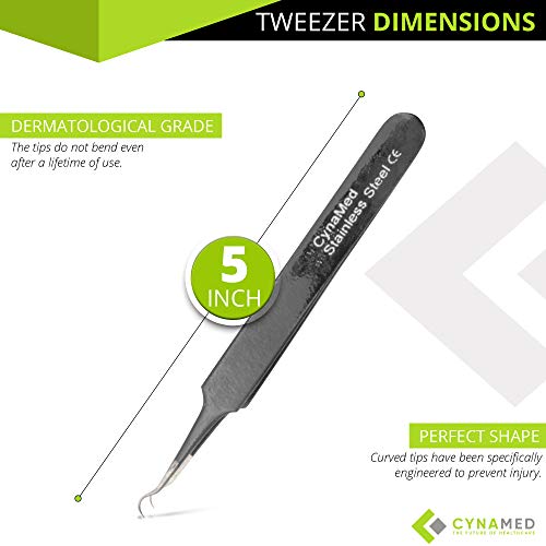 Blackhead Tweezer - Professional Curved Steel Tip Surgical Comedone & Splinter Extractor. Ideal Blemish & Acne Remover Tool Means Flawless Facial Skin (Black) - color: Black