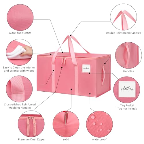 Moving Bags Heavy Duty Bubblegum Pink – Large Packing Bags for Moving, Extra Large Storage Totes with Zippers and Handles - color: Bubblegum Pink
