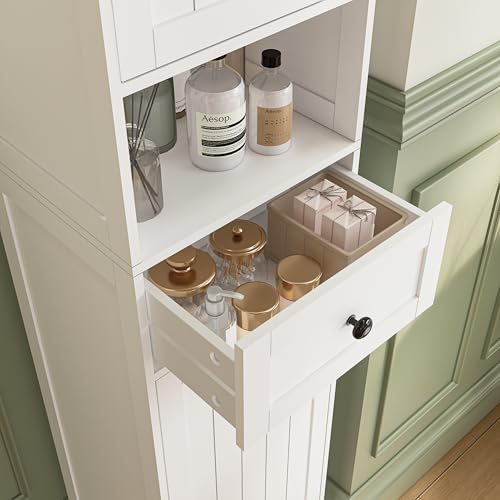 Tall Bathroom Cabinet,Storage Cabinet with 5 Shelves & 1 Drawer, with Adjustable Shelve, for Bathroom, Kitchen, Entryway, Living Room(White) - color: White
