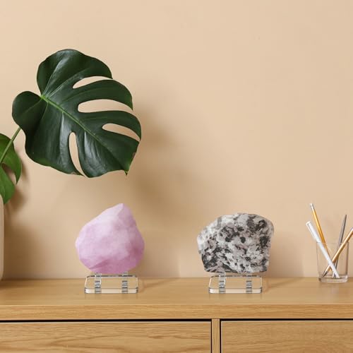 Yalikop 4 Pcs Rock Display Stand Clear Acrylic Mineral Geode Display Stand Square Picture Holder for Fossil Coral Geodes Rock Mineral Agate Small Collectibles, 2.87 x 2.13 x 2.36 Inches - size: 2.87 x 2.13 x 2.36 Inch