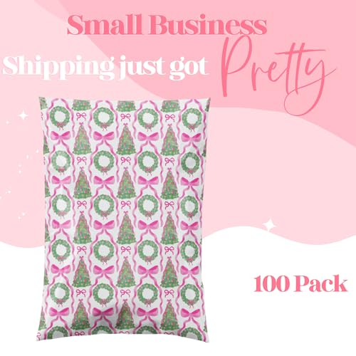 6x9 Designer Poly Mailer 100 Pack Heavy Duty Waterproof Self Seal Shipping Bags for Small Business Large Mailing Envelopes Bulk Tear Resistant Packaging Coquette Christmas Holiday Bows - color: Coquette Christmas, size: 6x9