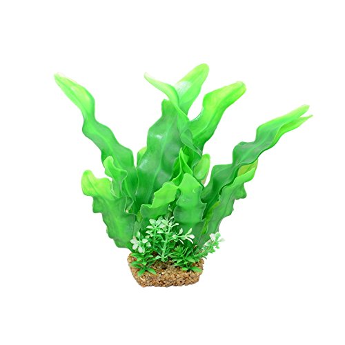 CNZ Aquarium Decoration Ornament Artificial Plastic Jave Fern Green 9-inch with Gravel Base