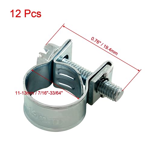 12pcs Stainless Steel Gas Line Clamp, 11-13mm, Silver, C-clamp, Hose Clamp - size: 11-13mm