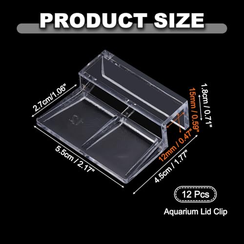 12 Pcs Aquarium Lid Clips, 12 mm Acrylic Aquarium Cover Bracket Fish Tank Lid Older Fish Tank Clip Transparent Durable Easy to Clean, Intended for Rimless Aquariums Top Cover - size: 12 mm