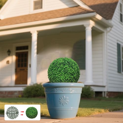 Topiary Ball Frame Set of 2, 6 Sizes Plastic Plant Support Cage, Artificial Grass Ball Frame for DIY Flower Arrangement, Boxwood Moss Ball Holder for Wedding Home Garden Decoration (20cm/8inch) - size: 20cm/8inch