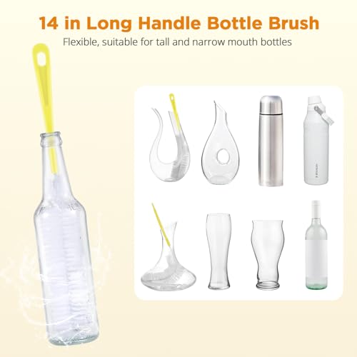 OUTXE 6 Pack Bottle Brush Set, 5-in-1 Water Bottle Cleaner Brush, 14" Long Handle Bottle Cleaning Brush, 3 Straw Brush, Removable Nipple Detail Brush for Cup Lid Gap, with Replecement Sponge - color: Orange, size: 6 Pack