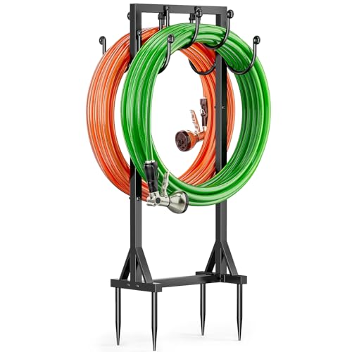 Kcysta Garden Hose Holder Freestanding, Double-Sided Water Hose Holders for Outside, Heavy Duty Metal Hose Stand Hanger Storage Rack