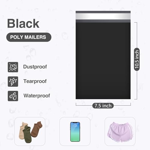 UCGOU Poly Mailers 7.5x10.5 Inch Black 100 Pack Shipping Bags Strong Thick Mailing Envelopes Self Sealing Adhesive Waterproof and Tear Proof Boutique Packaging Postal for Clothing - color: Black, size: 7.5x10.5