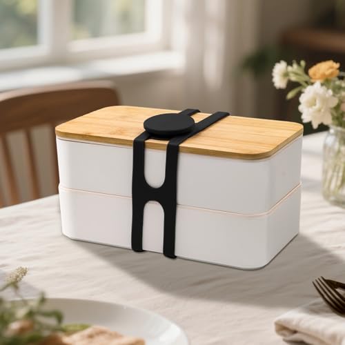 FORTIDY Silicone Latch Strap for Slow Cooker Lid, Pot, Bento Box, Patented Design Reusable Elastic Self-Lock Silicone Tie for securing cookwares or Organizing Cords, Mats, 21.65 in, 2pcs (Black&White) - color: Black&White