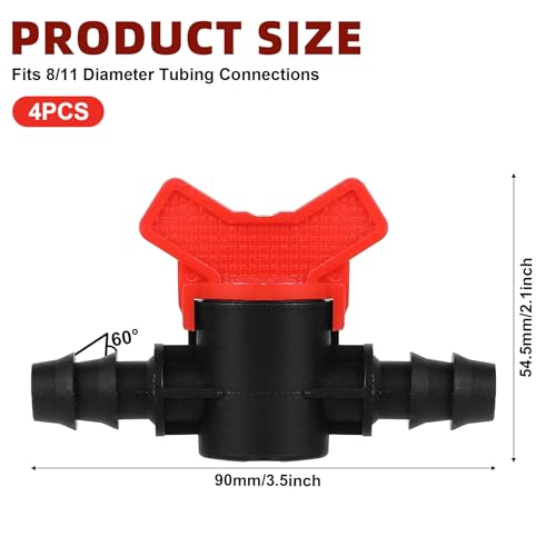 4PCS 3/8“ ID in Line Hose Barbed Ball Valve Shut-Off Switch with Hose Barb for Aquarium Garden Micro Irrigation