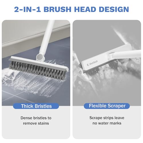 SetSail Grout Cleaner Brush with Long Handle, V-Shaped Floor Scrub Brush Swivel Grout Brush Stiff Bristle Floor Grout Scrubber for Bathroom, Tile Line, Crevice, Kitchen, Wall, Deck, Garage, White Grey - color: Grey White