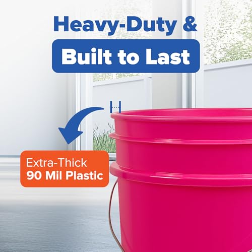 ePackageSupply 5 Gallon Plastic Bucket with Airtight Lid | Made in USA | Food Grade Bucket | BPA-Free | Heavy Duty 90 Mil All Purpose Pail | One 12" Rubber Mallet & One Lid Opener Included | 3 Pack - color: Pink, size: 3 Packs