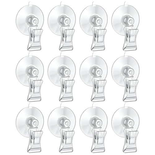 Pawfly 12 Pcs Aquarium Suction Cups with Clips, Plant Leaf Seaweed Clip, Fish Tank Accessories, Aquarium Suction Cup Clips, Clear Plastic Fish Feeding Tool, Underwater Fish Feeder, Veggie Feed Holder