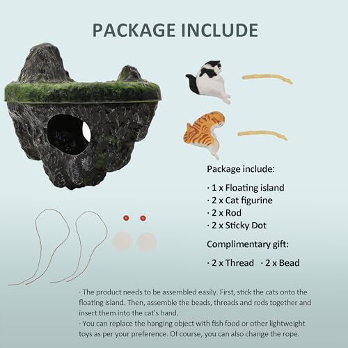 Aquarium Floating Island, Aquarium Decor, Cat Fishing Fun Fish Tank Decorations, Aquarium Cave Fish Hideout for Betta Goldfish Shrimp