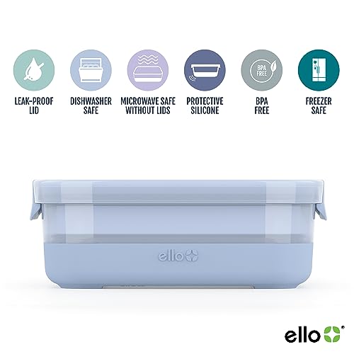 Ello Plastic Meal Prep Set BPA Free Plastic Food Storage Container with Silicone Boot and Airtight Lids, Dishwasher, Microwave, and Freezer Safe. - style: 3.7 Cup Meal Prep Elderberry