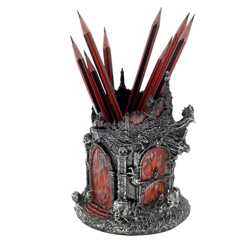 LOOYAR Gothic Inferno Castle Resin Pen Holder for Office & Home Decor | Gothic inferno castle design Premium resin with fine details Holds pens or makeup tools Works For desk vanity aquarium decor