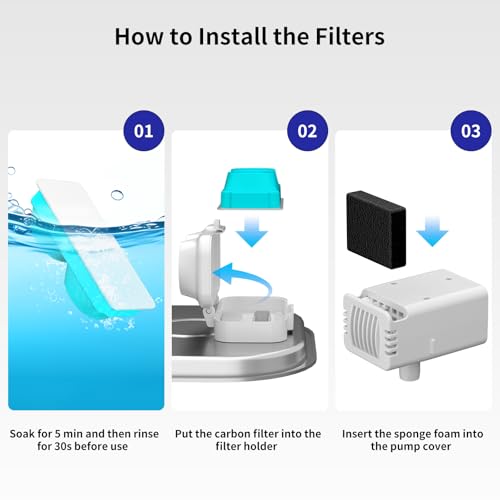Lawfery Cat Water Fountain Filter Replacement, 6 Filters and 6 Pre-Filter Sponges for 3.2L/108oz Wireless Pet Fountain