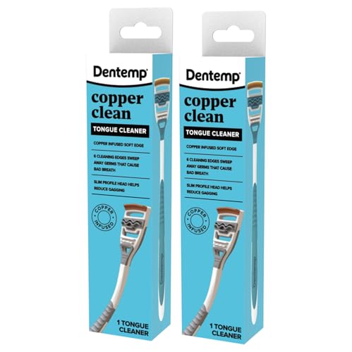 Dentemp Tongue Scraper with Copper Infusion - Bad Breath Eliminator and Oral Care Tool - Ergonomic Handle Design (2 pack)