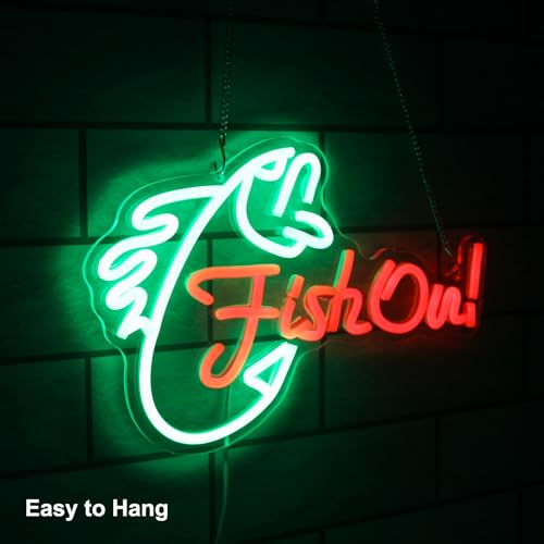 Fish On Neon Sign Go Fishing LED Signs for Wall Green Red Neon Light Dimmable Neon Lights Signs Fish Neon Light Up Sign for Bedroom Living Room Man Cave Yacht Decor Men Gifts - color: Green Red