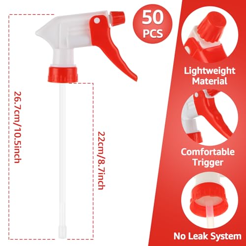 50 Pack Red Spray Bottle Triggers, 28-400 PP Spray Bottle Nozzles with Tubes, Bottle Spray Nozzle Replacement Tops for Cleaning Bottles, Garden Sprayers and Refill Stations - color: Red