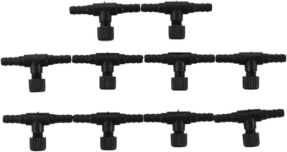 10 Pcs Black T Shaped Aquarium Air Valve, Plastic Fish Tank Air Line Flow Control Regulator Valve Aquarium Air Pump Accessories Adjustable Connector Switch Tap