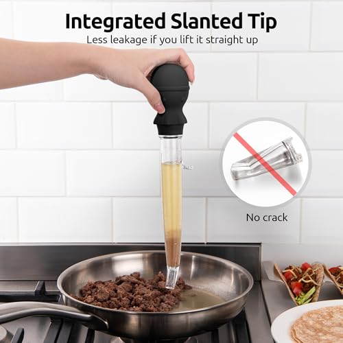 U-Taste 228.2℉ Heat Resistant 1.5 oz Angled Turkey Baster for Cooking Basting Meat (Black), and 18/8 Stainless Steel Measuring Spoons Set of 9 for Dry and Liquid Ingredients