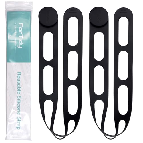 FORTIDY Silicone Latch Strap for Slow Cooker Lid, Pot, Bento Box, 21.65 in Reusable Elastic Self-Lock Silicone Tie for Bundling or Organizing Curtain, Cords, Yoga Mat, Camping Mat, 2pcs (Black&Black) - color: Black&Black