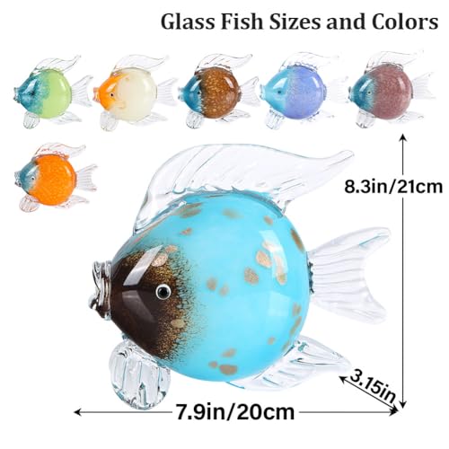 QIANLING Glass Fish Figurines - Coastal Home Decor, Modern Ocean Centerpieces for Living Room, Dining Area, Bathroom, Office, Coffee Table, Beach House, Nautical, Seaside, Entrance, Shelf Display - color: Blue & White Fish