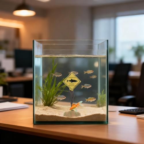 Shark Warning Aquarium Decoration – Resin Shark Zone Sign with Weighted Base for Fish Tanks, Betta Aquariums, Ocean & Marine Theme Tank Decor