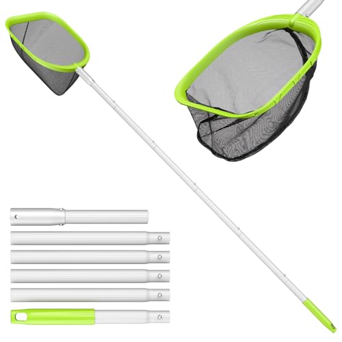 Mowend 【Upgrade】 Pool Net Total Length 6 Feet, Swimming Pool Skimmer Net with 6 Section Telescopic Aluminum Pole for Fast Cleaning Ponds, Hot Tub, and Spas, Pool Cleaner Supplies and Accessories - color: Green, size: Total Length 6 Feet-Thicker Frame