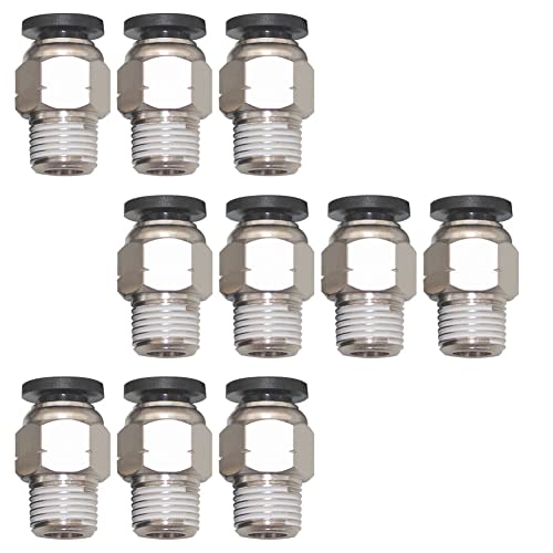 Pneumatic Push to Connect Air Fittings 3/8" OD Tube to 1/4"NPT Male Thread Straight PC-3/8-N2 (Pack of 10)