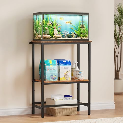 5-10 Gallon Fish Tank Stand, Aquarium Stand with 2-Tier Storage Shelves, Heavy-Duty Reptile Terrarium Stand Table with One-Piece Top for 10 Gallon Standard Model, 21.2" L x 11.8" W x 29.3" H (Brown) - color: Brown, size: 10 Gallon
