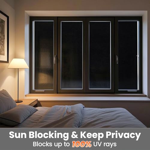 100% Blackout Window Film, Total Room Darkening, Static Cling, 17.52"x78.74" - color: Pure Black, size: 17.52"x78.7"