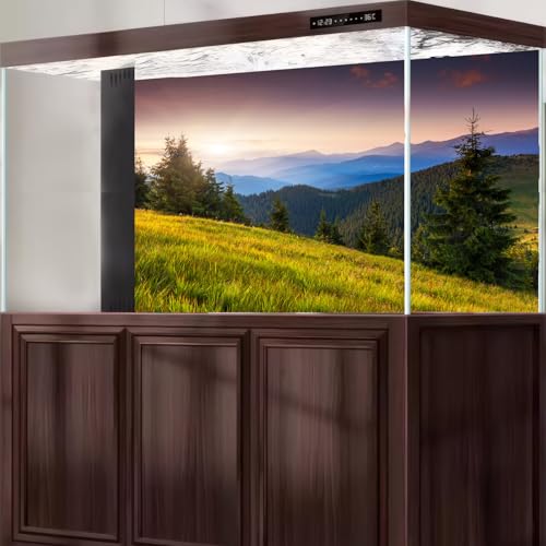 Majestic Morning Mountain Aquarium Background Tranquil Valley Pine Trees Fish Tank Background Sunrise Scenic Mountain Fir Forests Terrarium Backgrounds Green Meadow Reptile Tank Backgrounds 24x12in - color: Foggy Blue_Green, size: 24(W)x12(H)in
