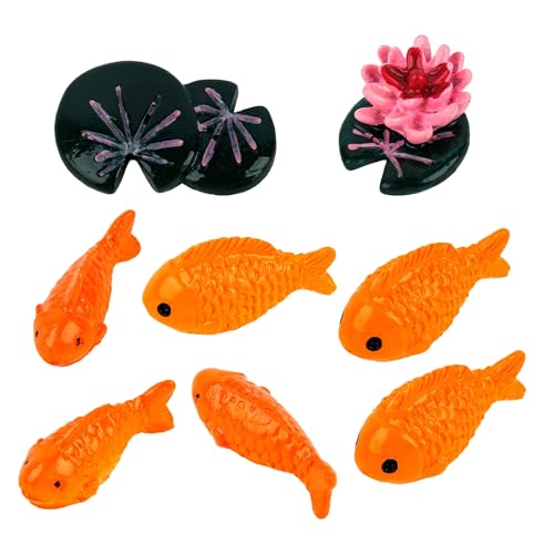 AUEAR, 8 Pack Mini Red Fish Lotus Ornaments Animal Garden Micro Landscape Decor