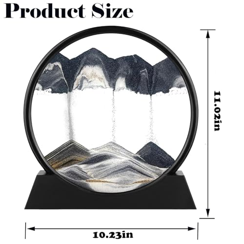 Moving Sand Art Picture - Round Glass 3D Deep Sea Sandscape - 3D Quicksand Painting Decor - Relaxing Home Decoration Desk Figurine for Office, Home, Desk, Mantle, Bookshelf - (Black, 12 in) - color: Black, size: 12in