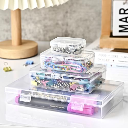 24 Pack Mixed Sizes Rectangular Mini Plastic Containers Clear Plastic Storage Boxes with Hinged Lids and Labels Empty Beads Organizers for Small Items Art Craft Jewelry Projects - size: 4 Size 24 Pcs