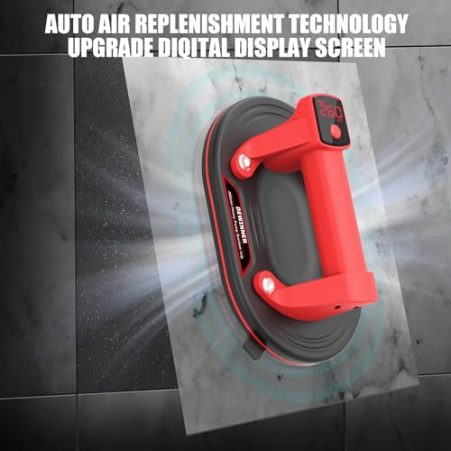 DEWINNER 10" Electric Glass Suction Cup Lifter, 600 LBS Max Load Vacuum Glass Lifter with 1200mAh Battery, Auto Start Pump, Industrial Strength Vacuum Suction Cup for Glass, Tile, Granite, Metal - color: Red3