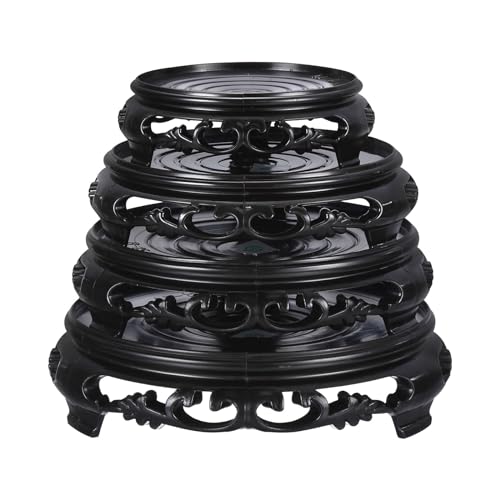 PATIKIL Planter Display Stand, 5.1 Inch Dia Plastic Round Bonsai Base Imitation Wood Style Stand Holder Home Decor Display for Table Lamp Teapot Base, Black - size: 5.1 Inch