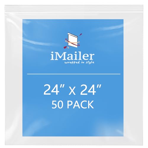iMailer- 24" x 24" 50 Pack- 2 Mil Resealable Zip Bags- Clear Plastic Bags with Zip Top Lock for Storage, Organizing, Crafts, Travel - size: 24" x 24" 50 Pack
