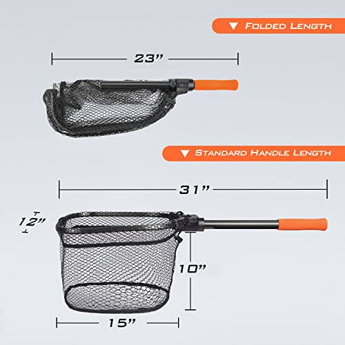 KastKing Brutus Fishing Net, Foldable Extendable Fish Landing Net, Lightweight & Portable Fishing Net with Soft EVA Foam Handle, Holds up to 44lbs/20KG, Fish-Friendly Mesh for a Safe Release - size: 31" Total Length(not extendable), style: Pvc Net